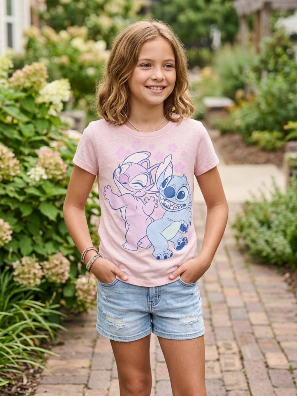 Disney Pink Lilo & Stitch Character Graphic Tee size L